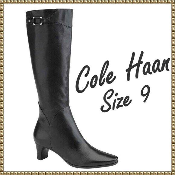 Cole Haan Shoes - 🌟HOST PICK🌟 Cole Haan Neve Tall Black Leather Stack Heel Zip Boots Size 9B